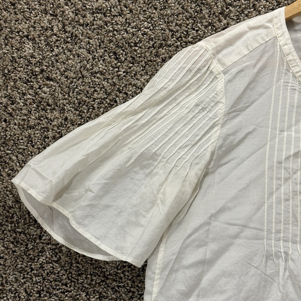 J. Crew White / Ivory Pintuck Blouse Cotton Silk Button Front Puff Sleeve Boho M - Picture 5 of 11